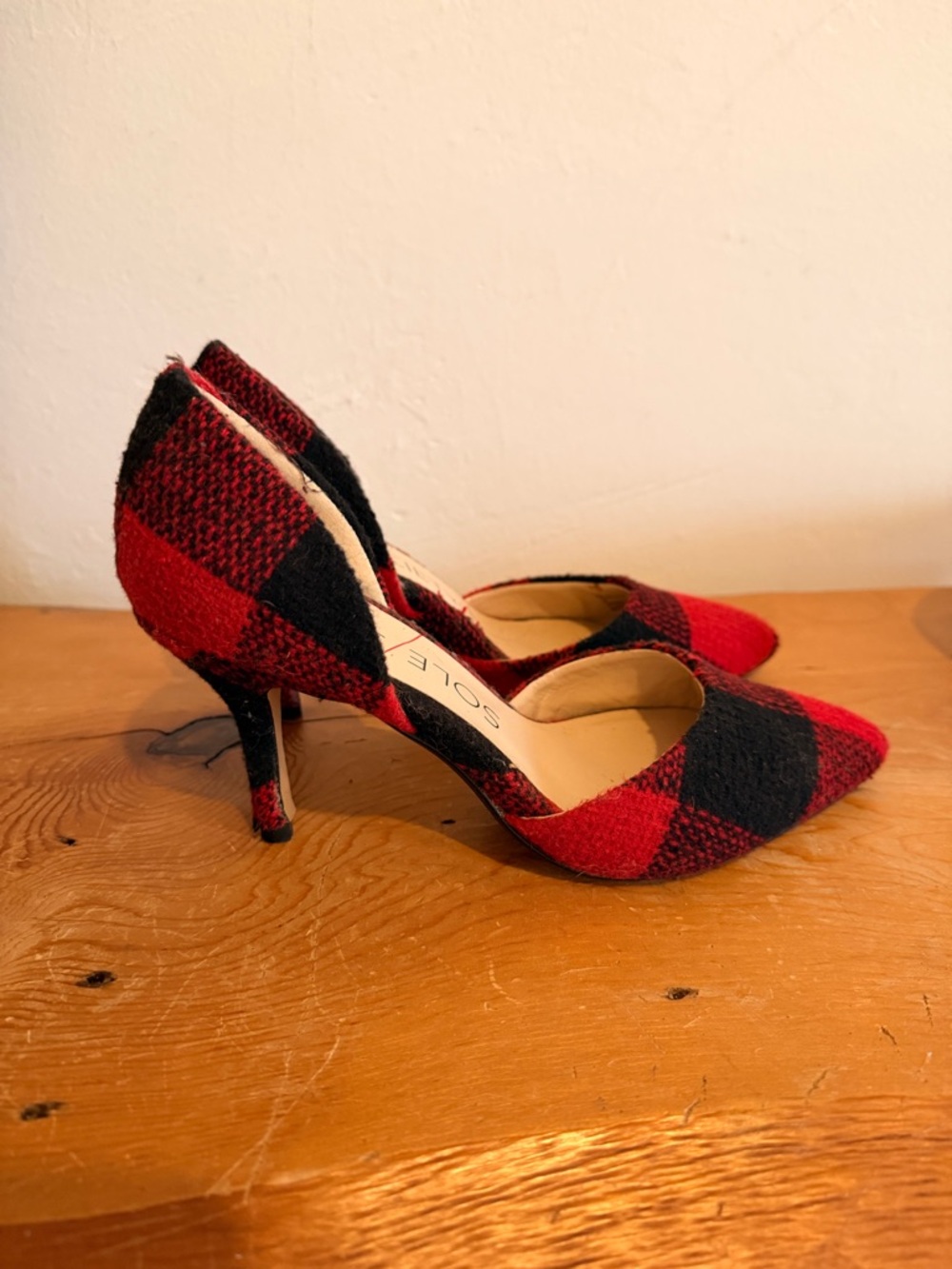 Sole society Red and Black Plaid Pointed Toe Pumps - Women's Heels